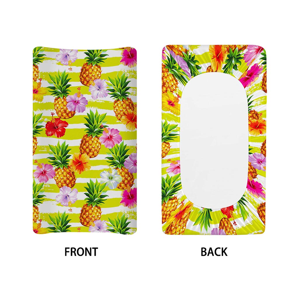 Yellow Striped Pineapple Pattern Print Changing Pad Cover