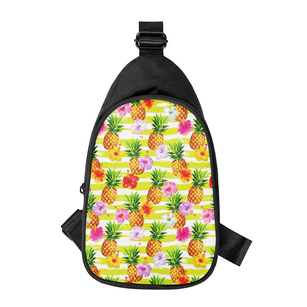 Yellow Striped Pineapple Pattern Print Chest Bag