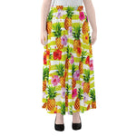 Yellow Striped Pineapple Pattern Print Chiffon Maxi Skirt