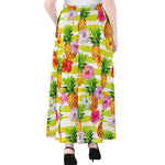 Yellow Striped Pineapple Pattern Print Chiffon Maxi Skirt
