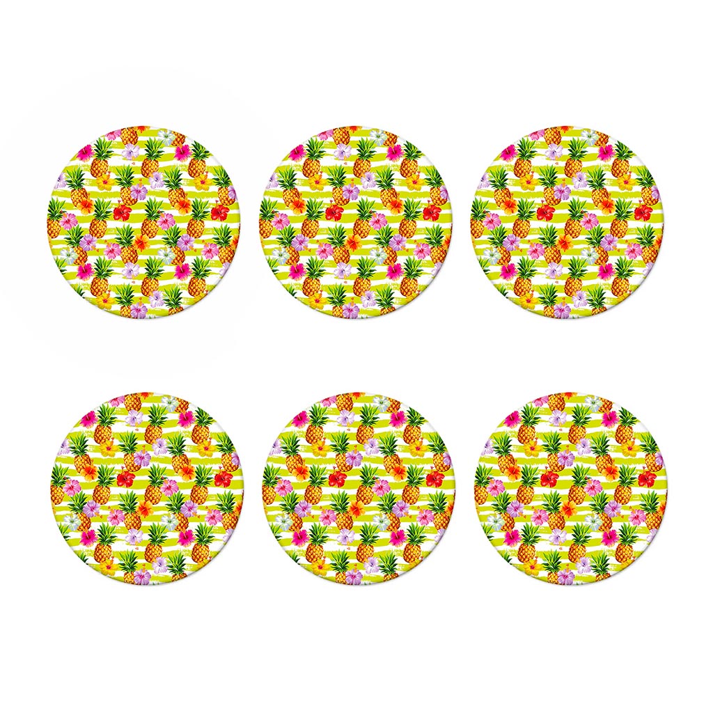 Yellow Striped Pineapple Pattern Print Coaster Set