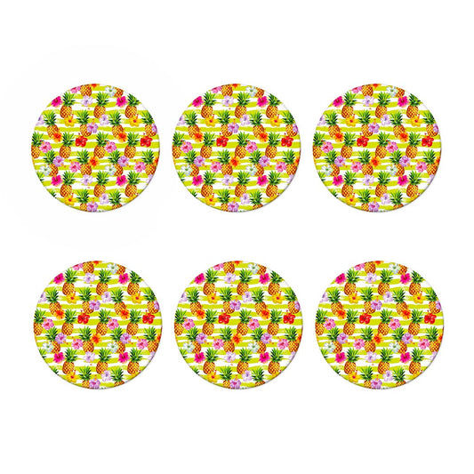 Yellow Striped Pineapple Pattern Print Coaster Set
