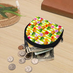 Yellow Striped Pineapple Pattern Print Coin Purse
