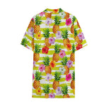 Yellow Striped Pineapple Pattern Print Cotton Hawaiian Shirt