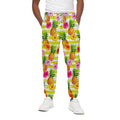 Yellow Striped Pineapple Pattern Print Cotton Sweatpants