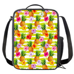 Yellow Striped Pineapple Pattern Print Crossbody Lunch Bag