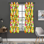 Yellow Striped Pineapple Pattern Print Curtain