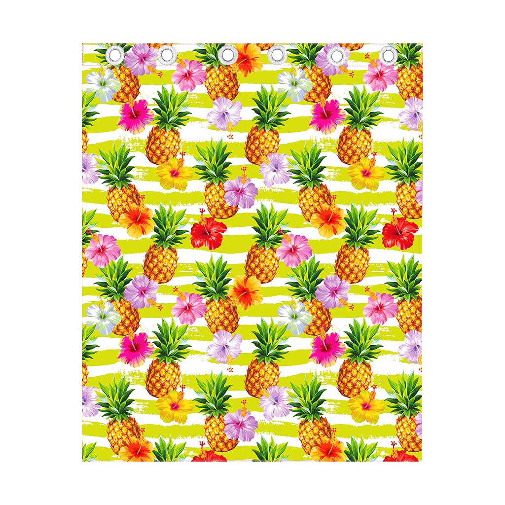 Yellow Striped Pineapple Pattern Print Curtain