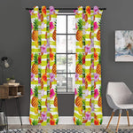 Yellow Striped Pineapple Pattern Print Curtain