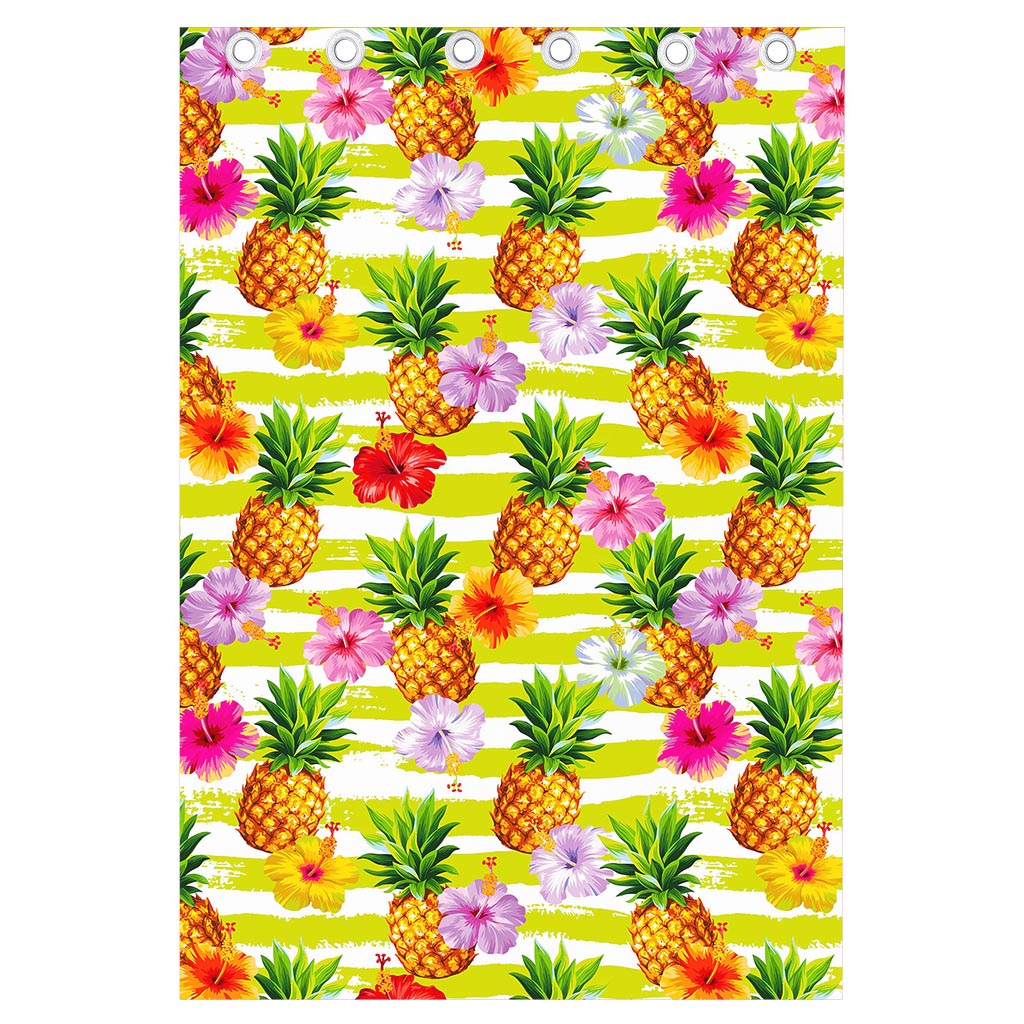 Yellow Striped Pineapple Pattern Print Curtain