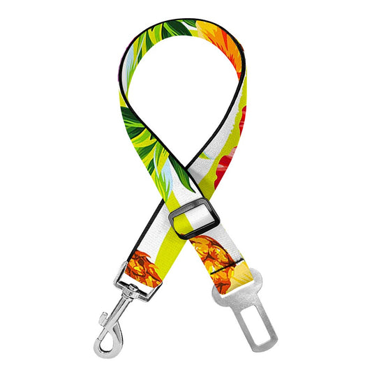 Yellow Striped Pineapple Pattern Print Dog Seat Belt