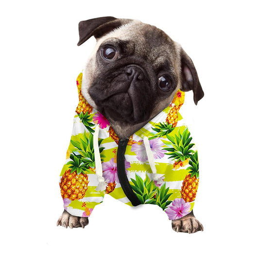 Yellow Striped Pineapple Pattern Print Dog Zip Up Hoodie