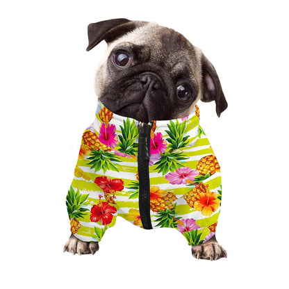 Yellow Striped Pineapple Pattern Print Dog Zip Up Jacket