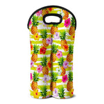 Yellow Striped Pineapple Pattern Print Double Neoprene Wine Tote
