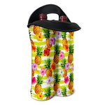 Yellow Striped Pineapple Pattern Print Double Neoprene Wine Tote