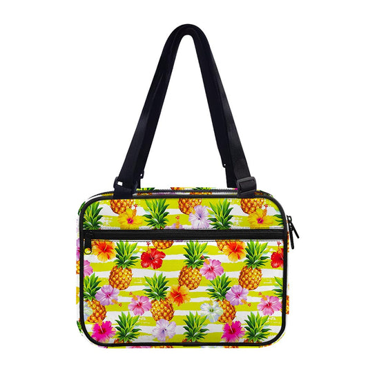Yellow Striped Pineapple Pattern Print Double Strap Bible Bag
