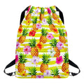 Yellow Striped Pineapple Pattern Print Drawstring Backpack