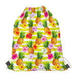 Yellow Striped Pineapple Pattern Print Drawstring Bag