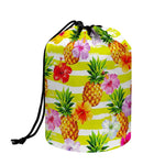 Yellow Striped Pineapple Pattern Print Drawstring Makeup Bag