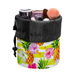 Yellow Striped Pineapple Pattern Print Drawstring Makeup Bag