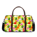 Yellow Striped Pineapple Pattern Print Duffle Bag