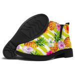 Yellow Striped Pineapple Pattern Print Flat Ankle Boots