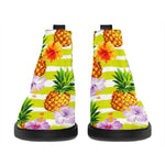 Yellow Striped Pineapple Pattern Print Flat Ankle Boots