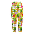 Yellow Striped Pineapple Pattern Print Fleece Lined Knit Pants