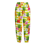 Yellow Striped Pineapple Pattern Print Fleece Lined Knit Pants