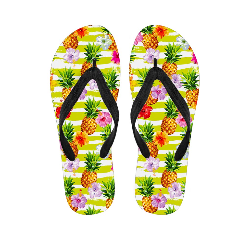 Yellow Striped Pineapple Pattern Print Flip Flops
