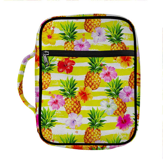 Yellow Striped Pineapple Pattern Print Front Pocket Bible Bag