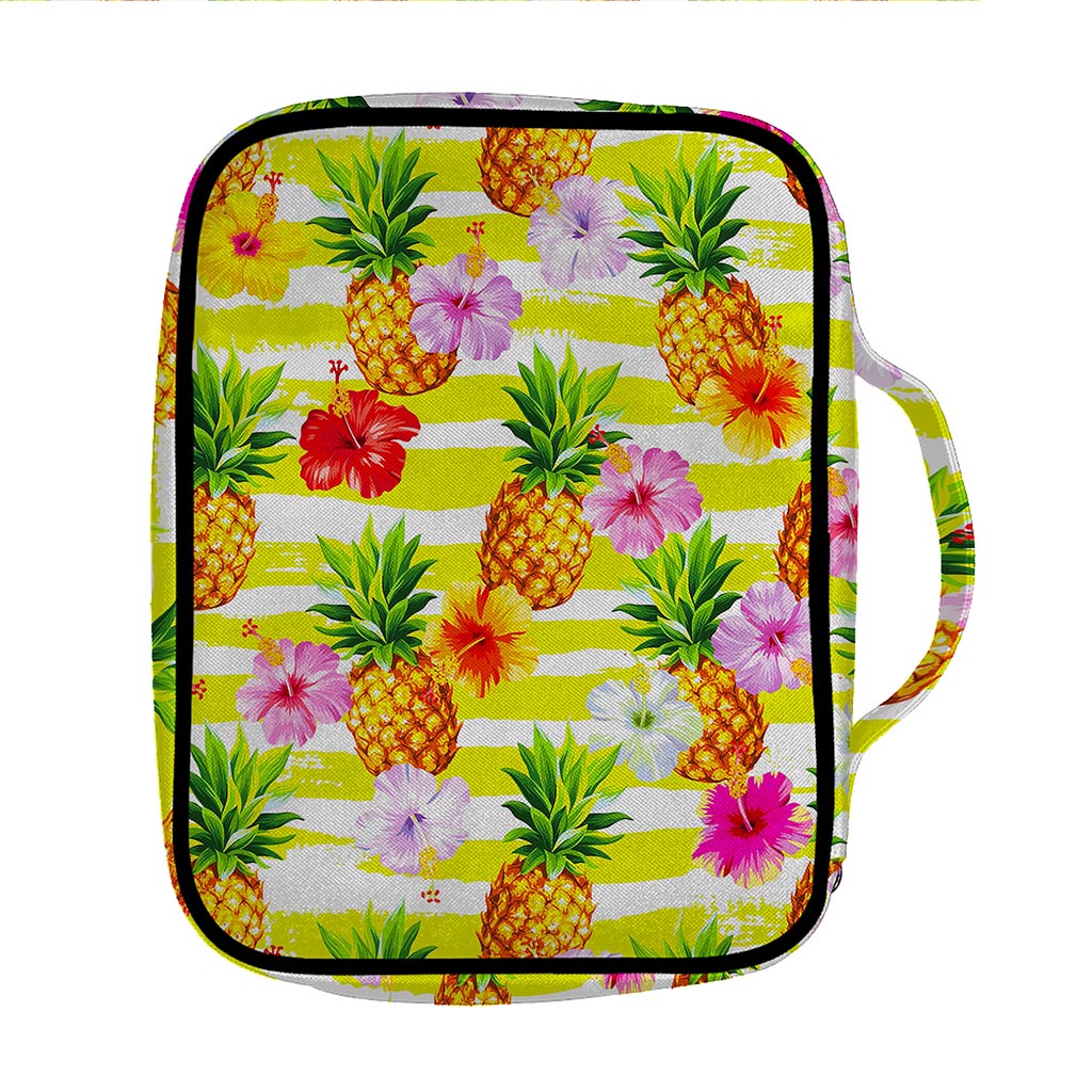 Yellow Striped Pineapple Pattern Print Front Pocket Bible Bag