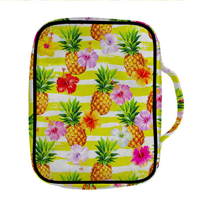 Yellow Striped Pineapple Pattern Print Front Pocket Bible Bag