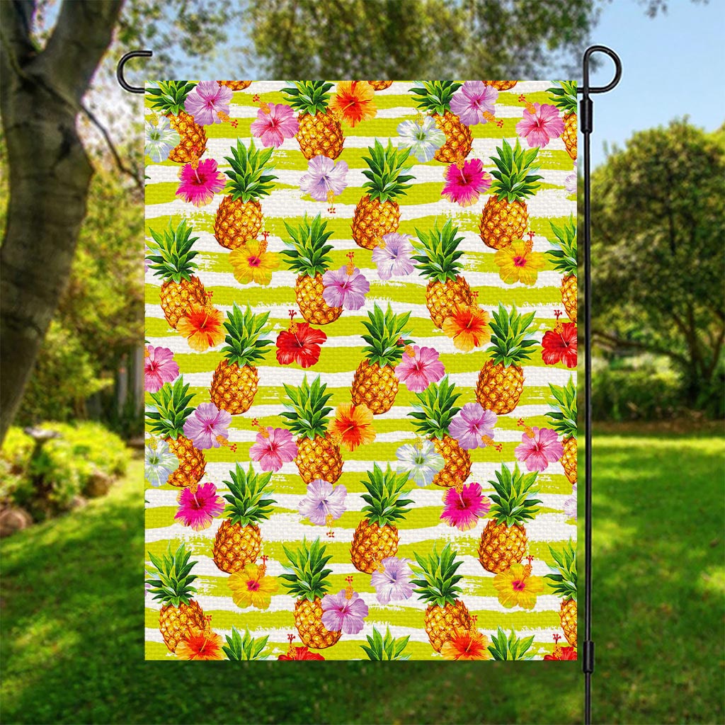 Yellow Striped Pineapple Pattern Print Garden Flag