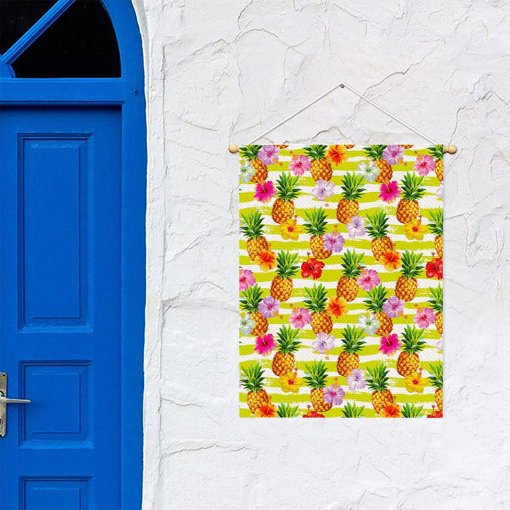 Yellow Striped Pineapple Pattern Print Garden Flag