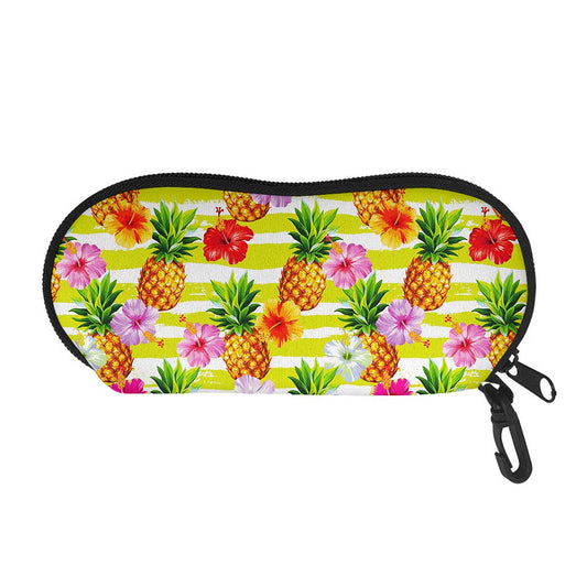 Yellow Striped Pineapple Pattern Print Glasses Case