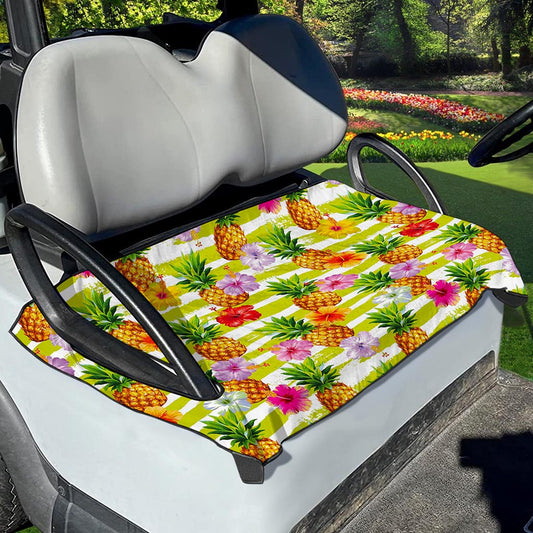 Yellow Striped Pineapple Pattern Print Golf Cart Seat Cover
