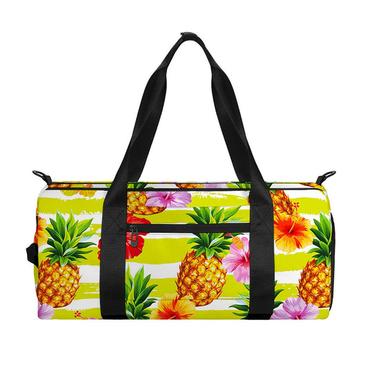 Yellow Striped Pineapple Pattern Print Gym Bag