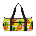 Yellow Striped Pineapple Pattern Print Gym Bag