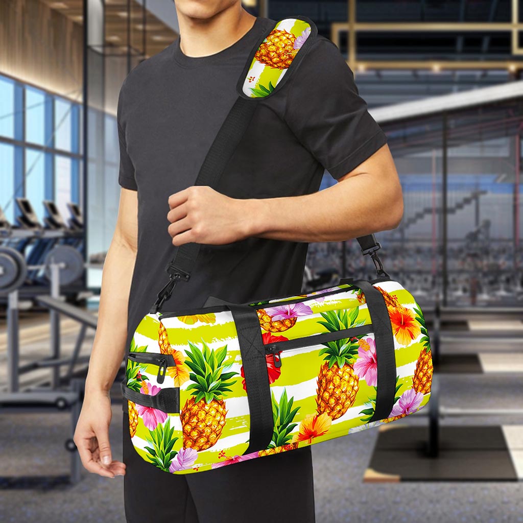 Yellow Striped Pineapple Pattern Print Gym Bag