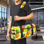 Yellow Striped Pineapple Pattern Print Gym Bag