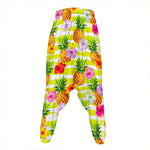 Yellow Striped Pineapple Pattern Print Hammer Pants