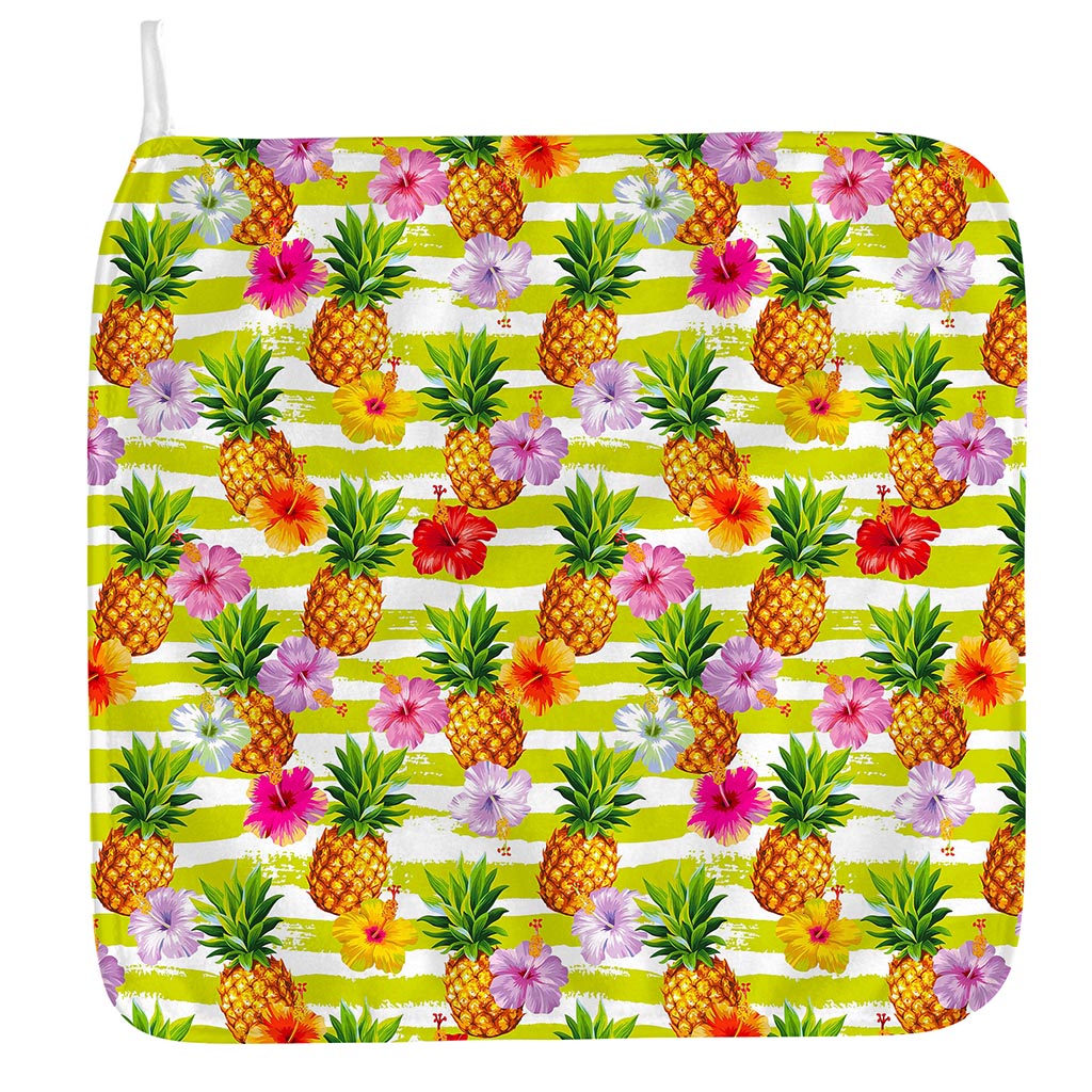 Yellow Striped Pineapple Pattern Print Hand Towel
