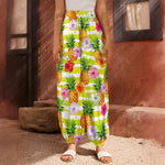 Yellow Striped Pineapple Pattern Print Harem Pants