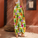 Yellow Striped Pineapple Pattern Print Harem Pants