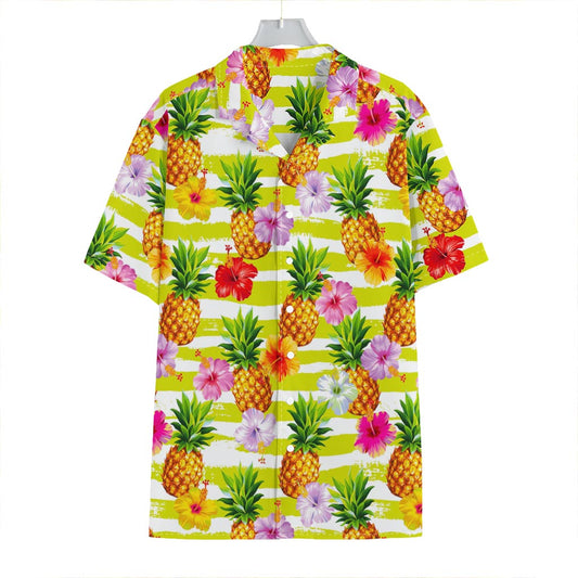 Yellow Striped Pineapple Pattern Print Hawaiian Shirt