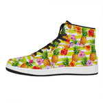 Yellow Striped Pineapple Pattern Print High Top Leather Sneakers