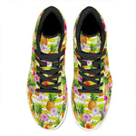 Yellow Striped Pineapple Pattern Print High Top Leather Sneakers