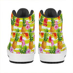 Yellow Striped Pineapple Pattern Print High Top Leather Sneakers