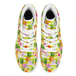 Yellow Striped Pineapple Pattern Print High Top Leather Sneakers